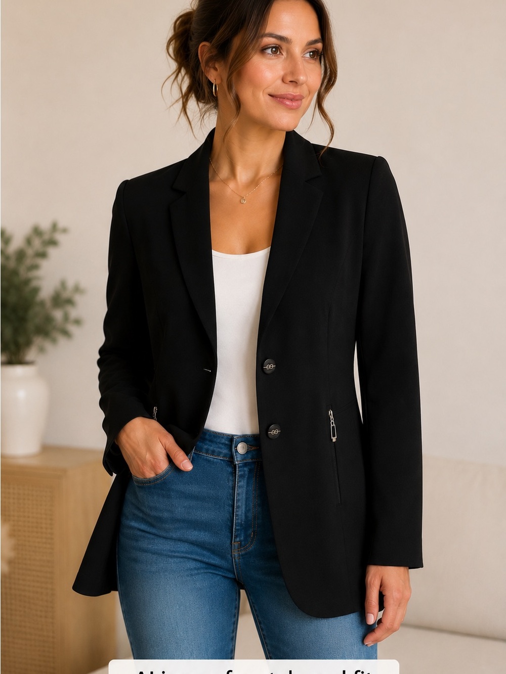 STUNNING ESCADA Black Tailored Blazer Jacket Designer Zip Pocket Career Size 38